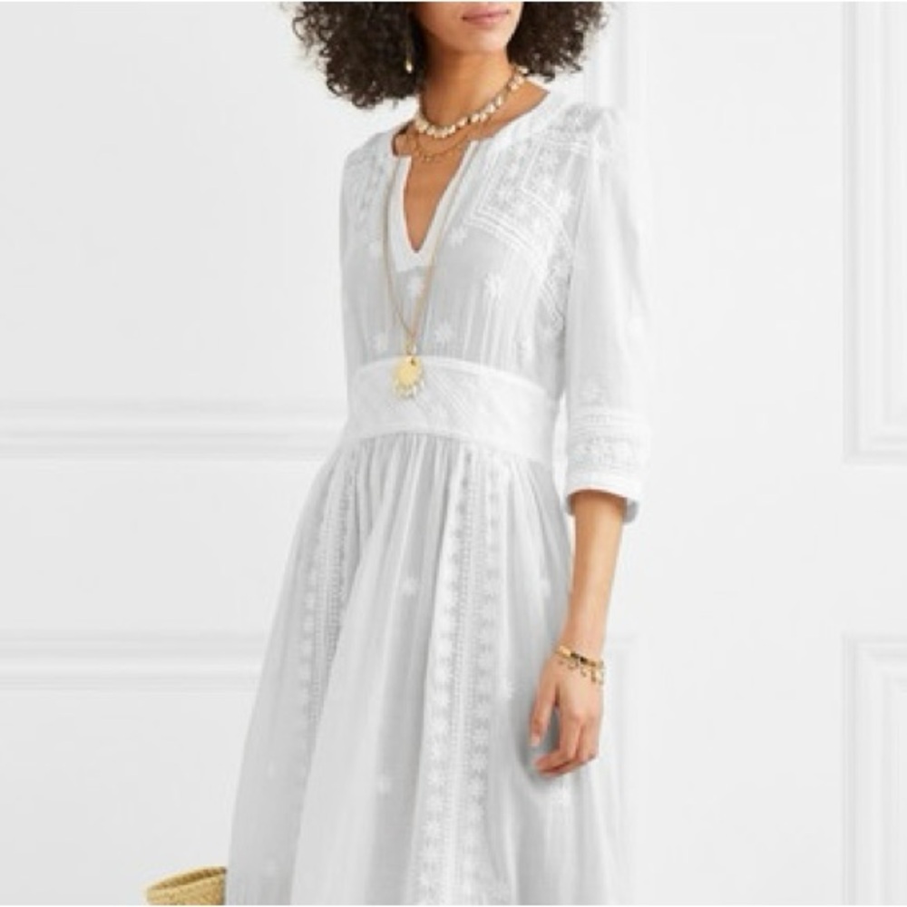 Isabel Marant Eline Embroidered Cotton Voile Dress White Lace